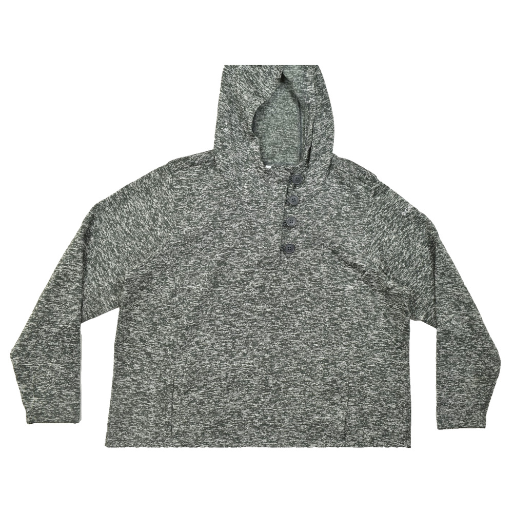 Columbia Women's 2X Gray Marled Knit Button Neck Fleece Hoodie Pullover Sweater